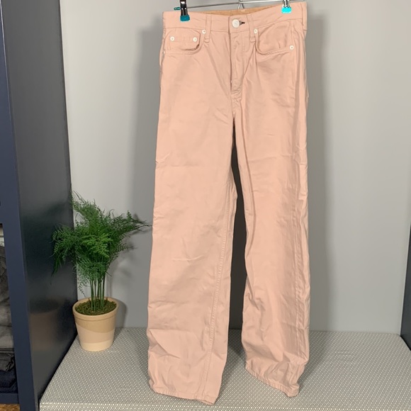 Rag & Bone Women’s Logan Mid-Rise Wide Leg Blush Relaxed Fit Light Pink Jean 24 - Picture 2 of 9